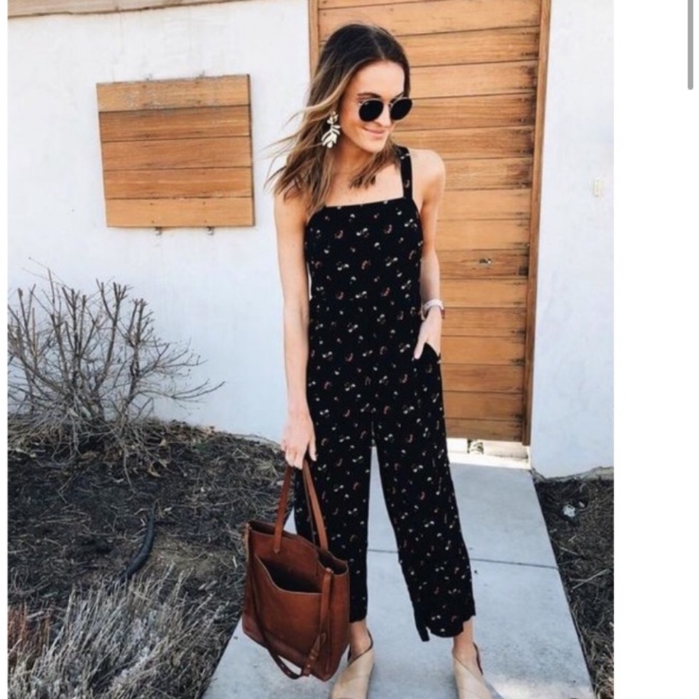 Madewell Smocked Crop Floral Jumpsuit